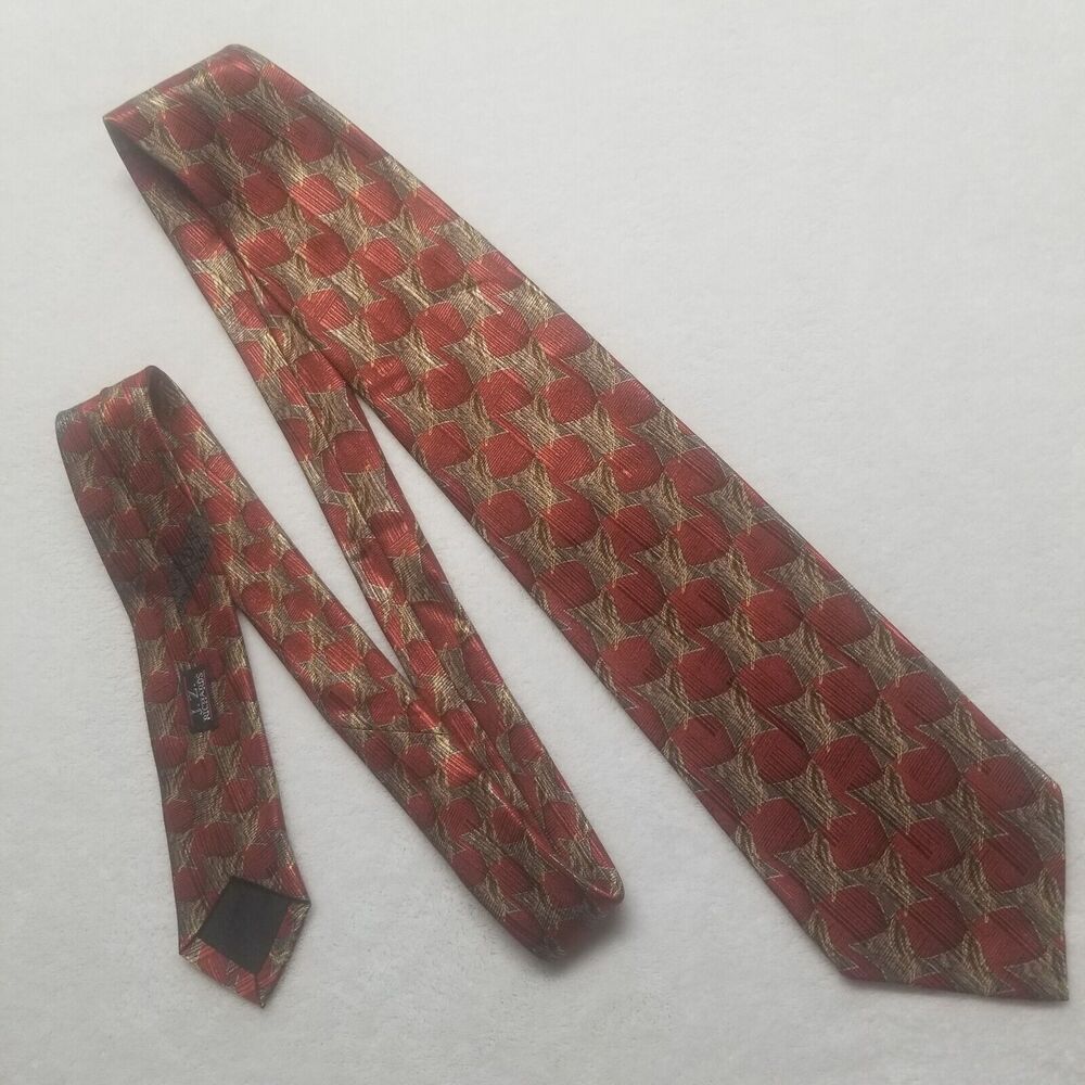 JZ Richards Tie Necktie 100% Silk Burnt Orange Gold Geometric 59x4 Classic